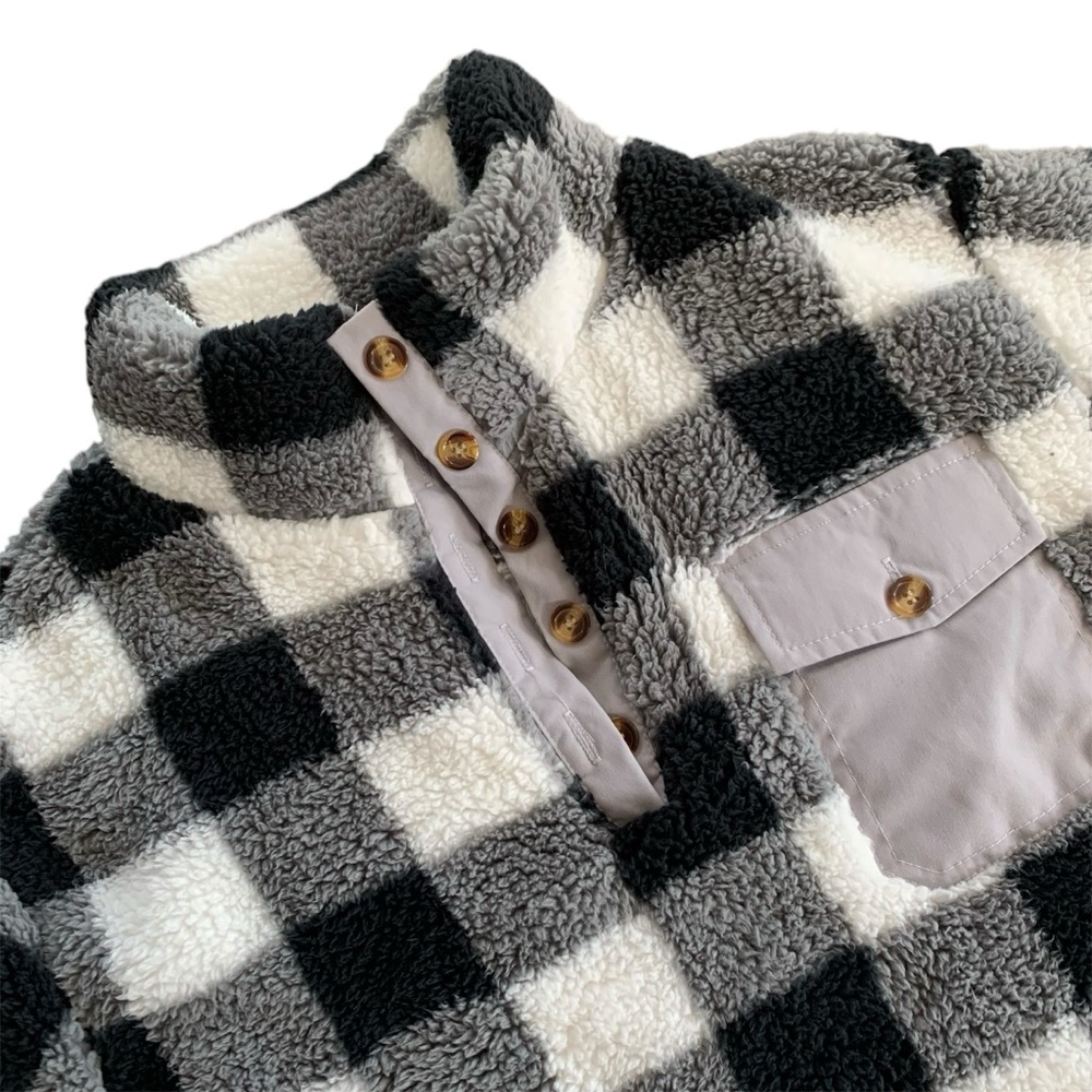 Warm & Cozy Fuzzy Plaid Oversized Sweater Pull Over - Picture 2 of 9